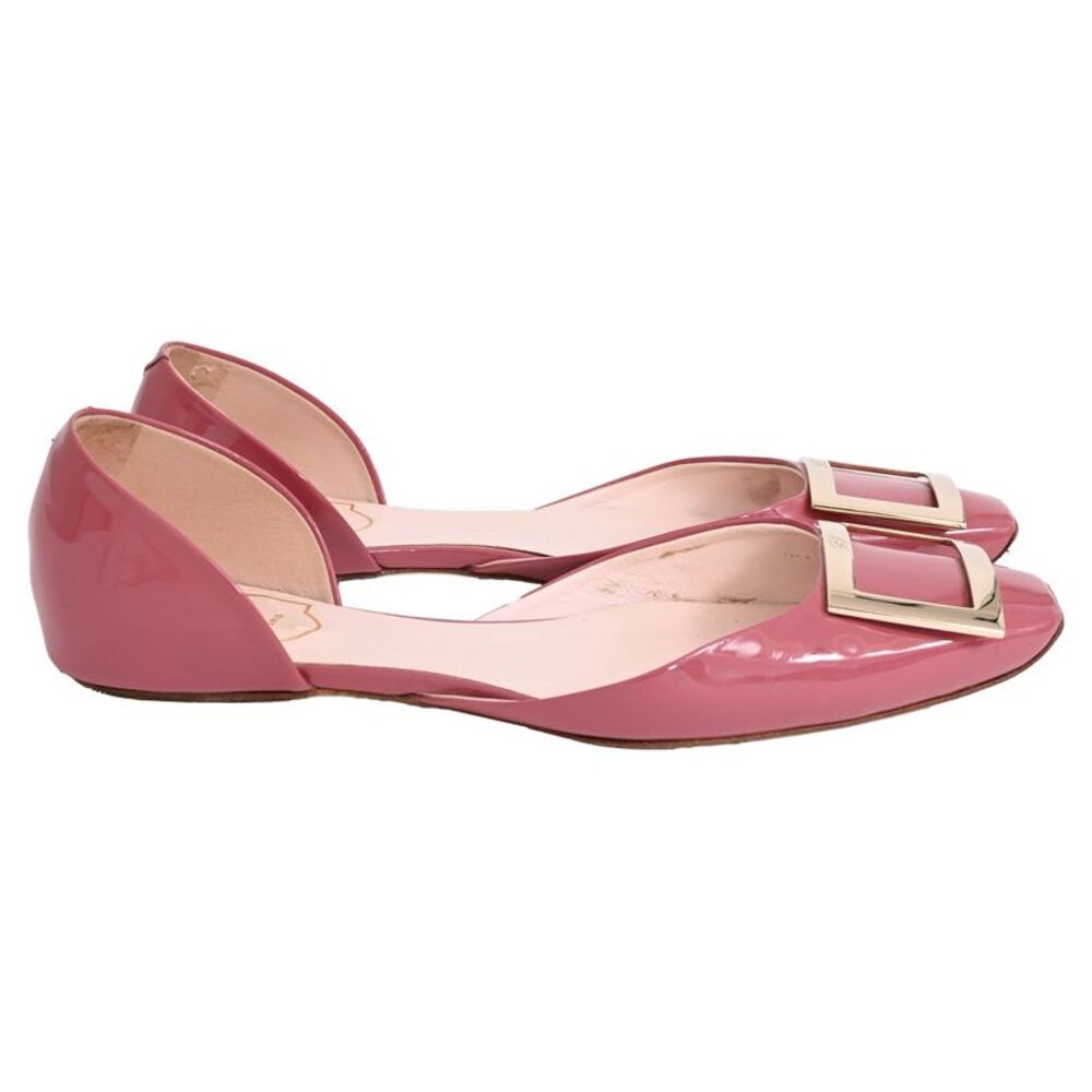 Roger Vivier  Patent Leather D'Orsay Flats in Rose Pink Patent Leather